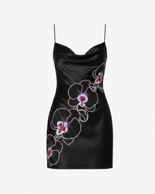 Orchid Embroidered Cowl Neck Slip Mini Dress - Black Purple