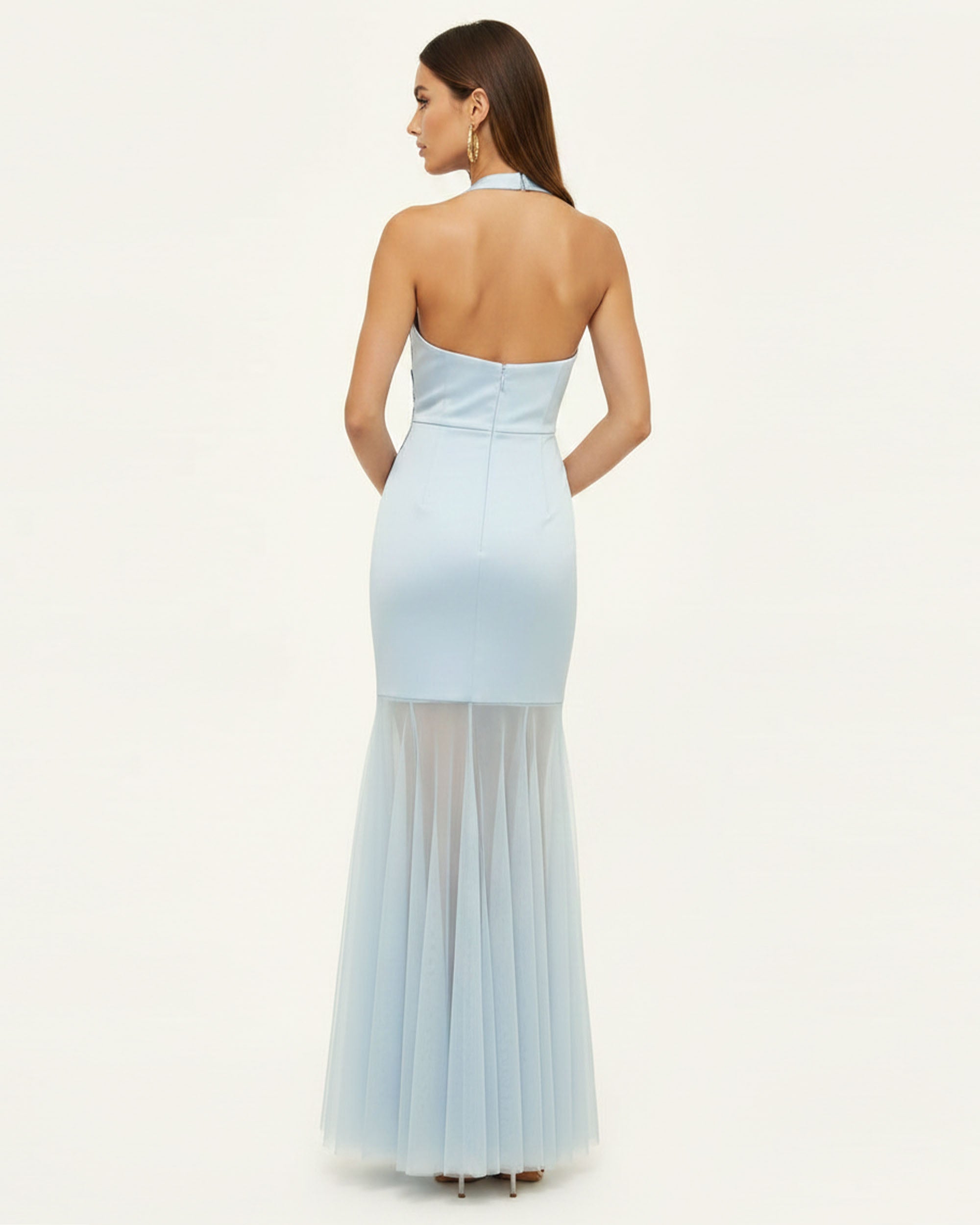 Orchid Embroidered Sheer Hem Halter Maxi Dress - Light Blue 6 | US Orchid Embroidered Sheer Hem Halter Maxi Dress - Light Blue 6 | US