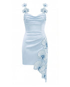 Orchid Embroidered Draped Mini Dress - Light Blue
