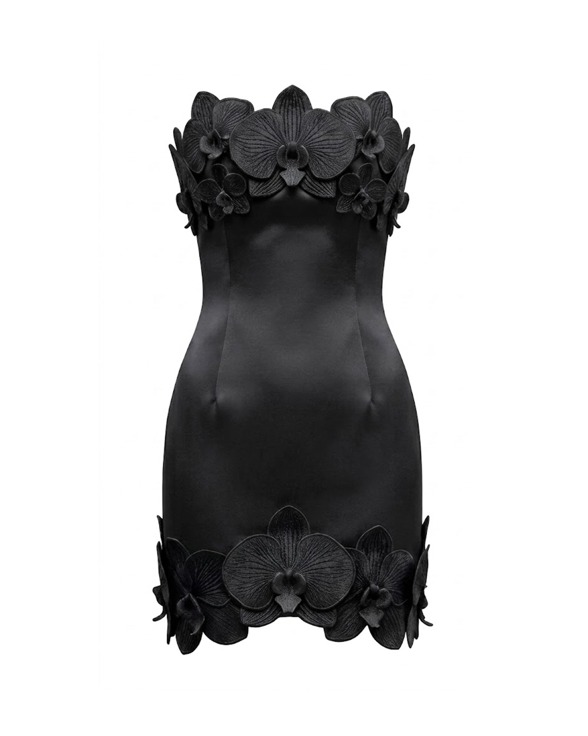 Orchid Trim Strapless Mini Dress - Black