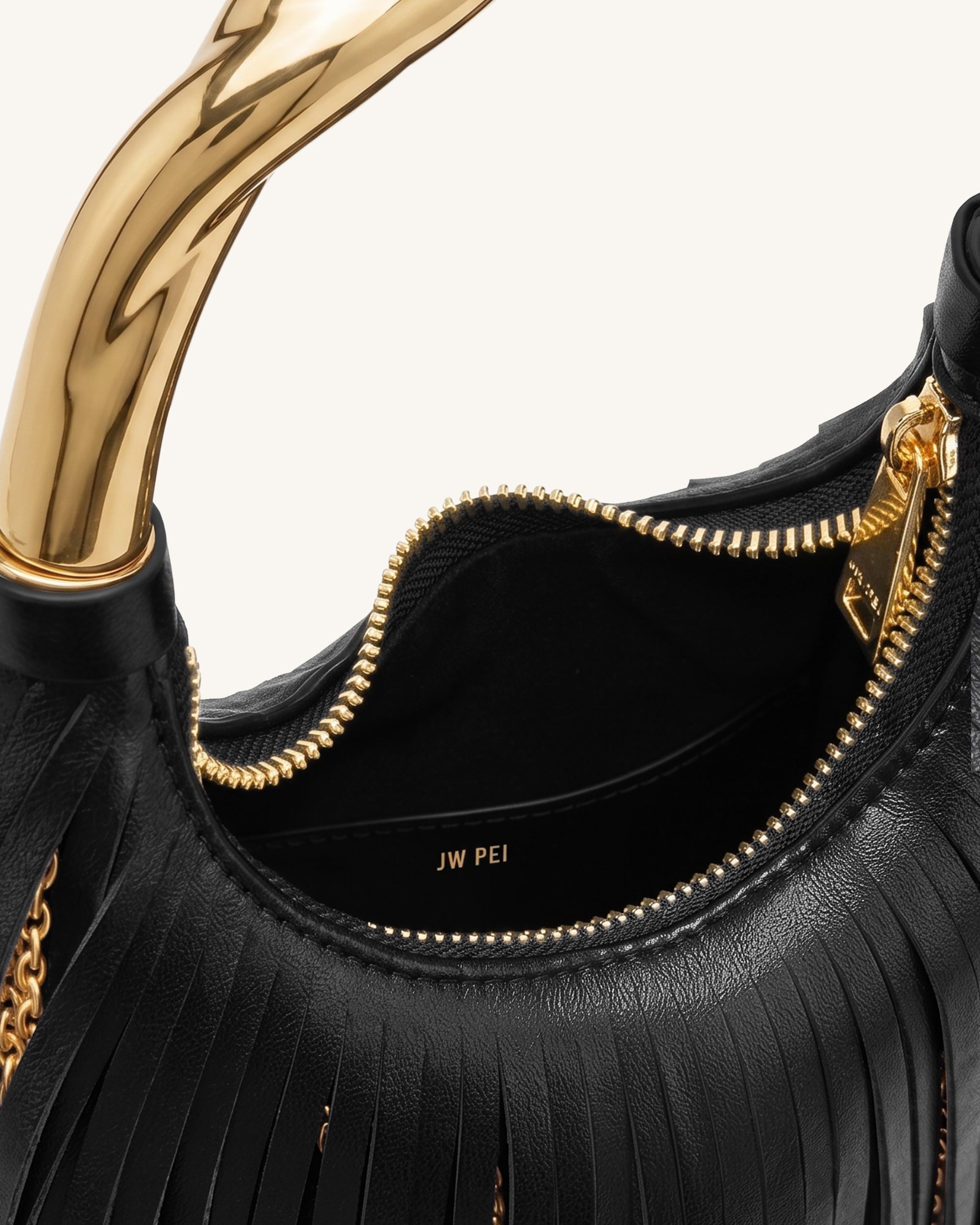 Chloe Metal Handle Fringe Top Handbag - Black | JW PEI