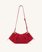 Amelia Faux Suede Pleated Shoulder Bag - Red