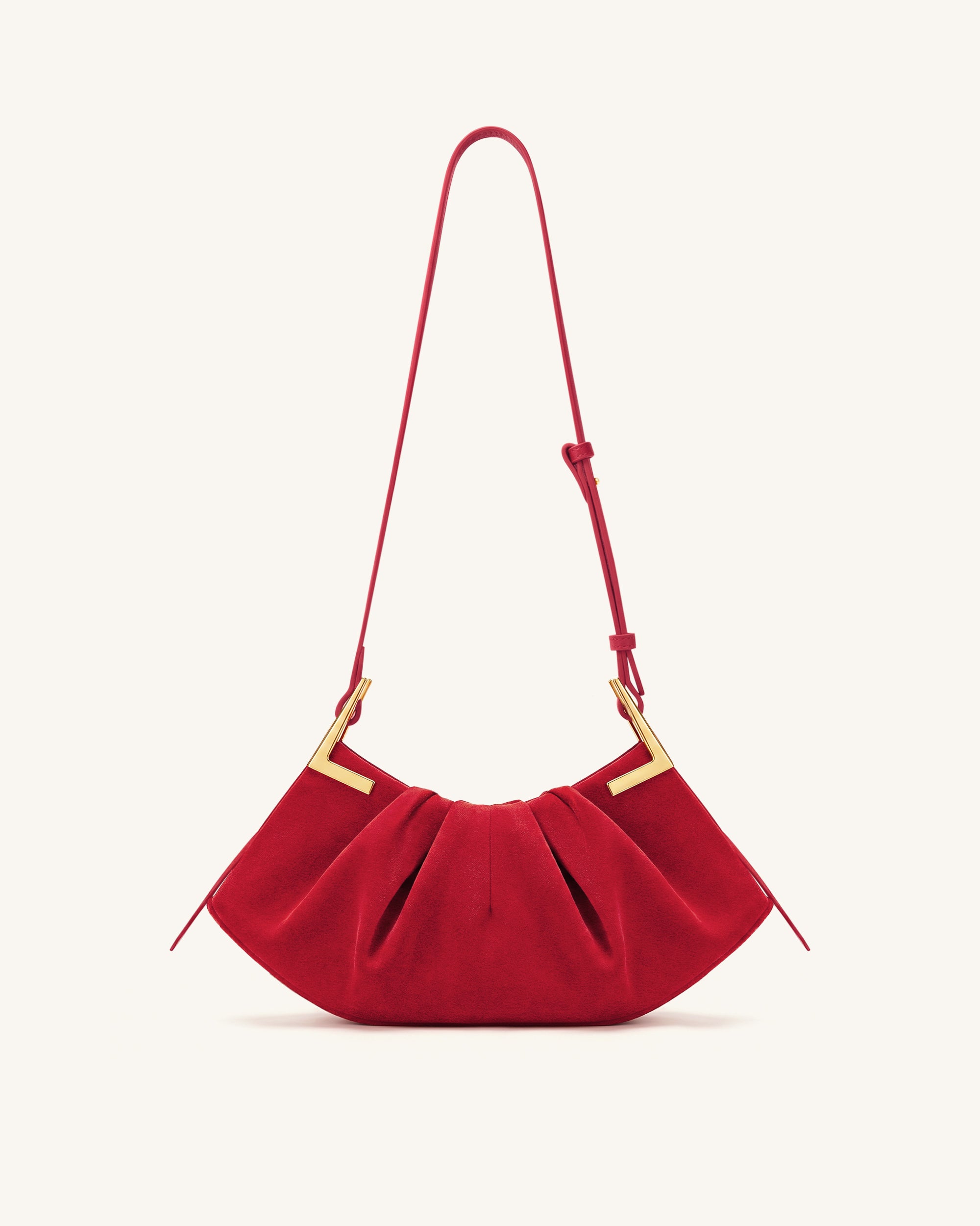 Amelia Faux Suede Pleated Shoulder Bag - Red