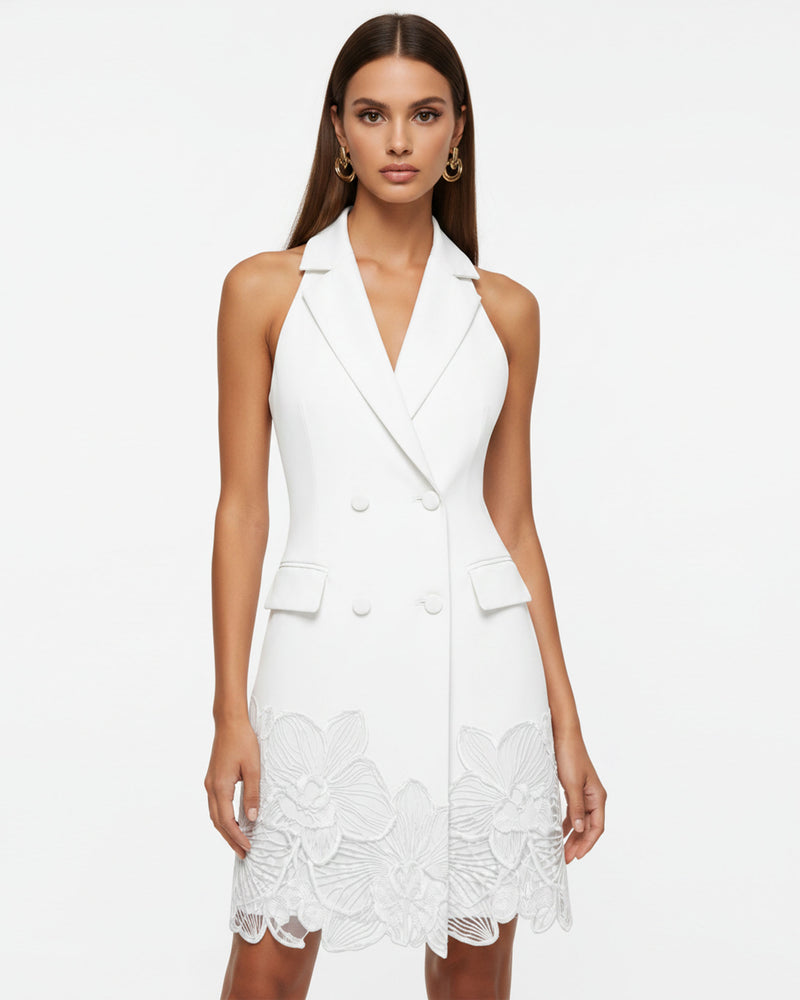 Orchid Embroidered Blazer Mini Dress - White