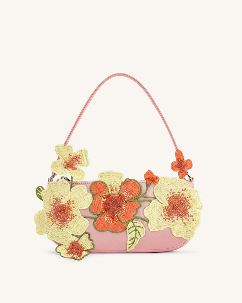 Leona Bead Embellished Shoulder Bag - Pink Green