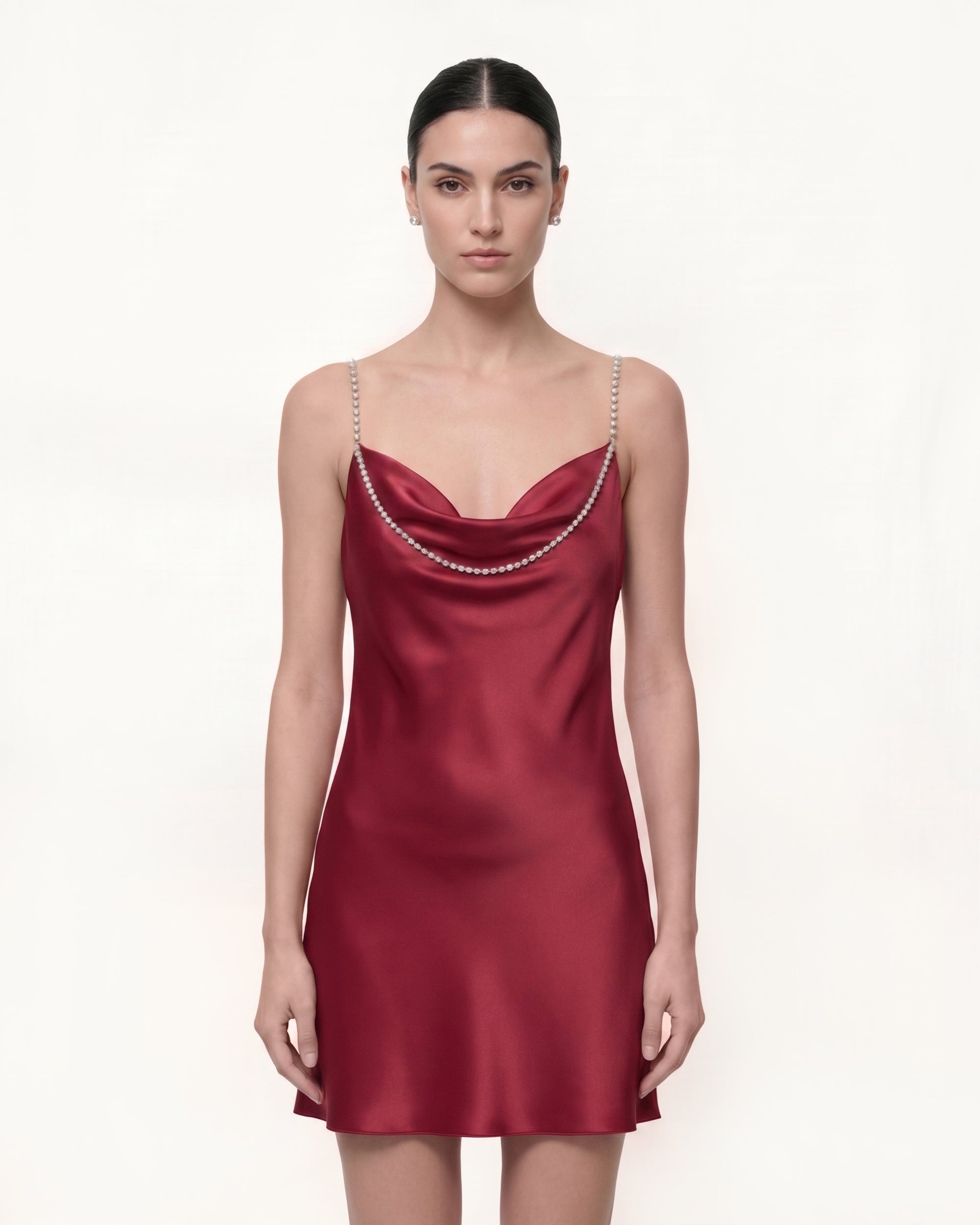 Pearl Strap Backless Cowl Mini Dress - Burgundy | JW PEI Pearl Strap Backless Cowl Mini Dress - Burgundy | JW PEI