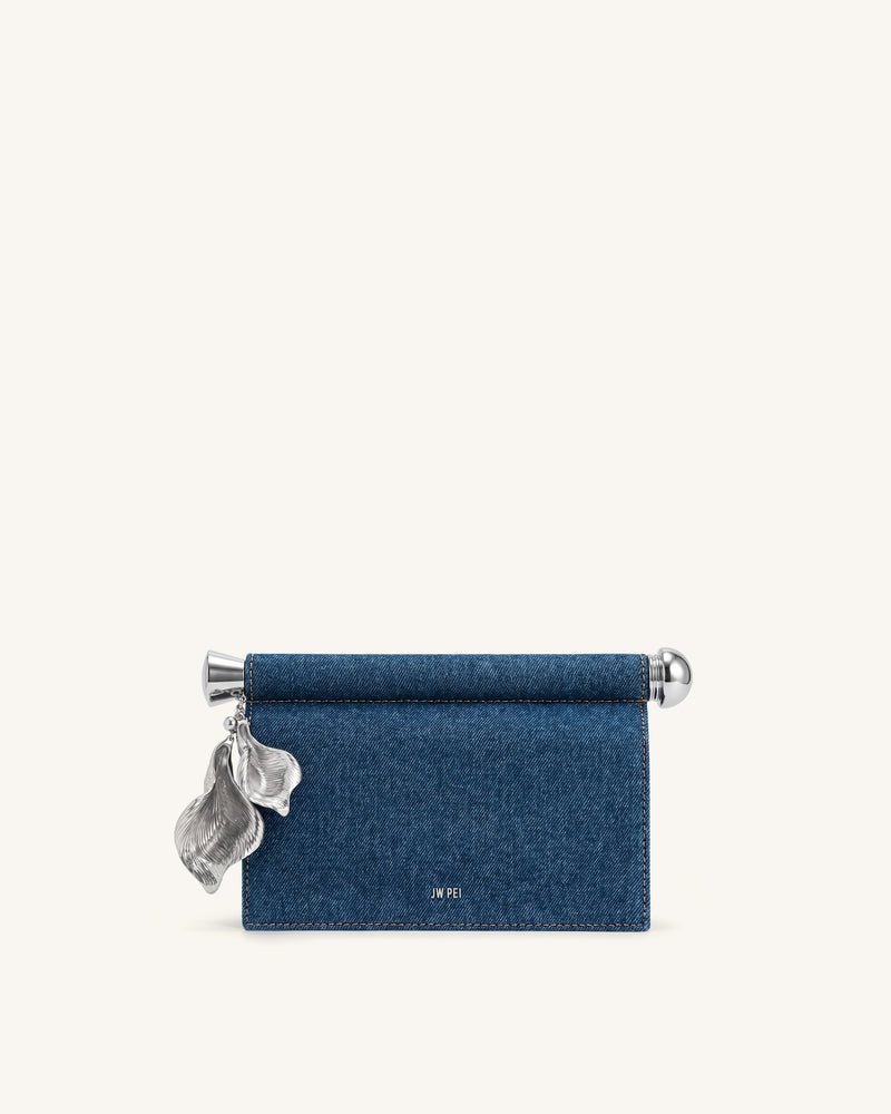 Holly Metal Pendant Embellished Clutch - Blue Denim