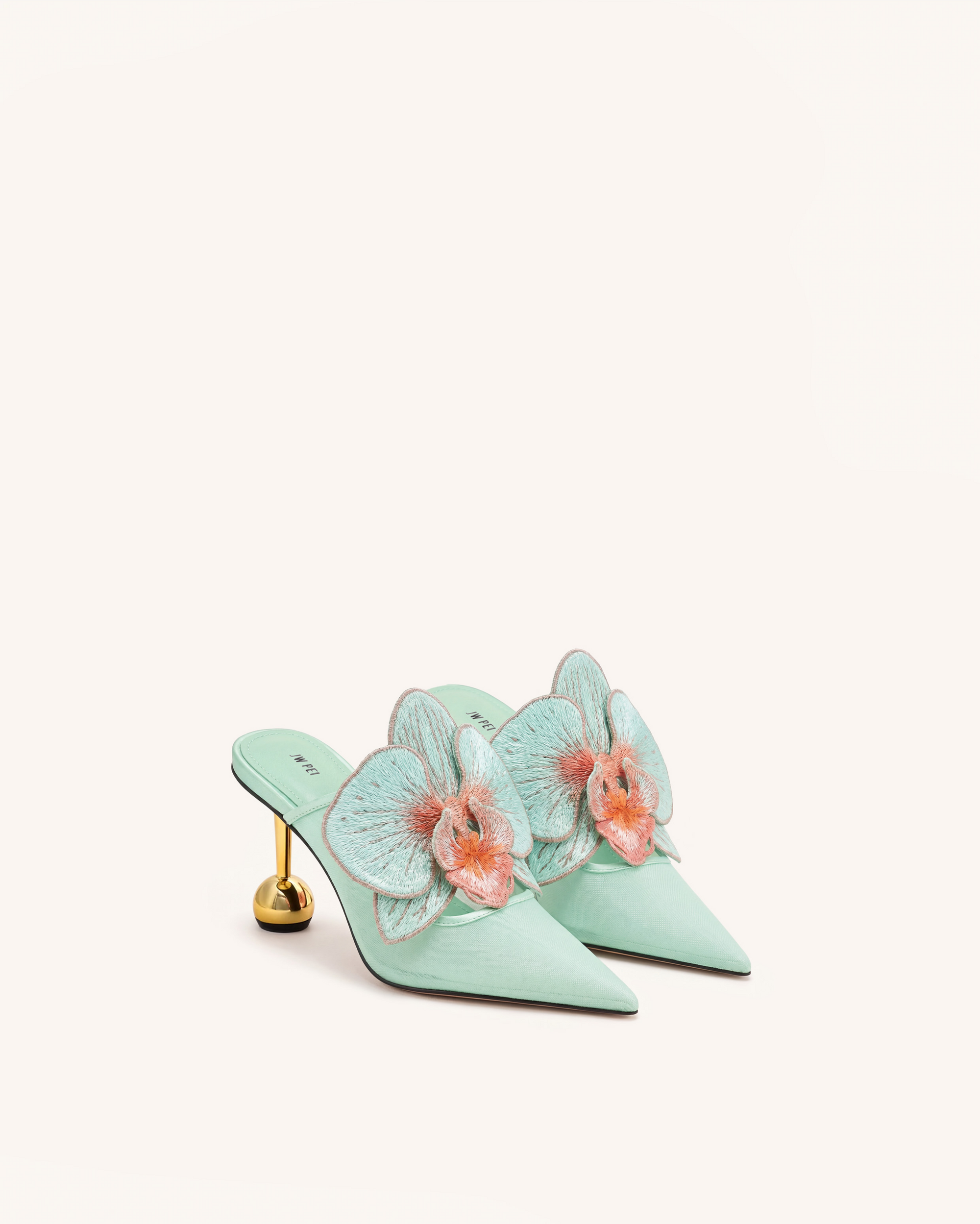 Sofia Orchid Sphere Heel Mules - Mint Green