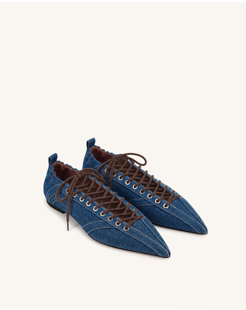 Ava Lace-Up Flats - Denim Blue