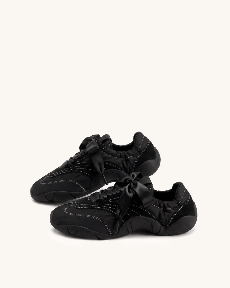 Flavia Ribbon Lace Ballerina Sneakers - Black