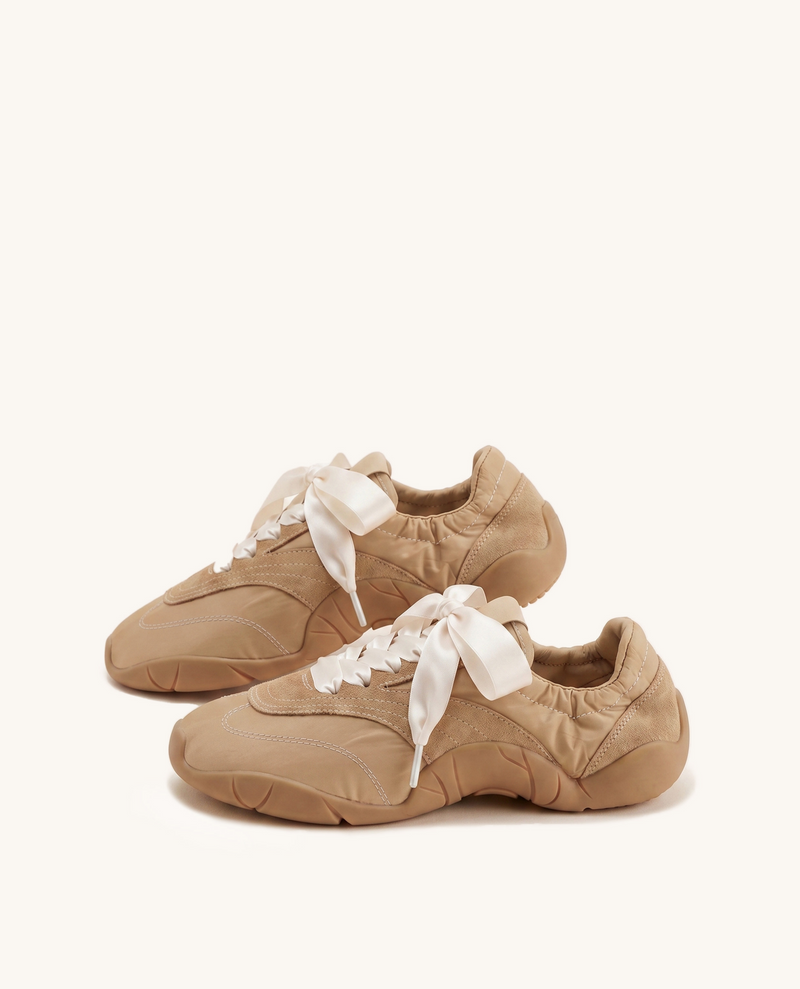 Flavia Ribbon Lace Ballerina Sneakers - Tan