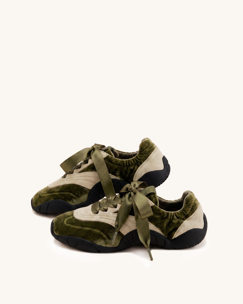 Flavia Ribbon Lace Ballerina Sneakers - Olive Beige
