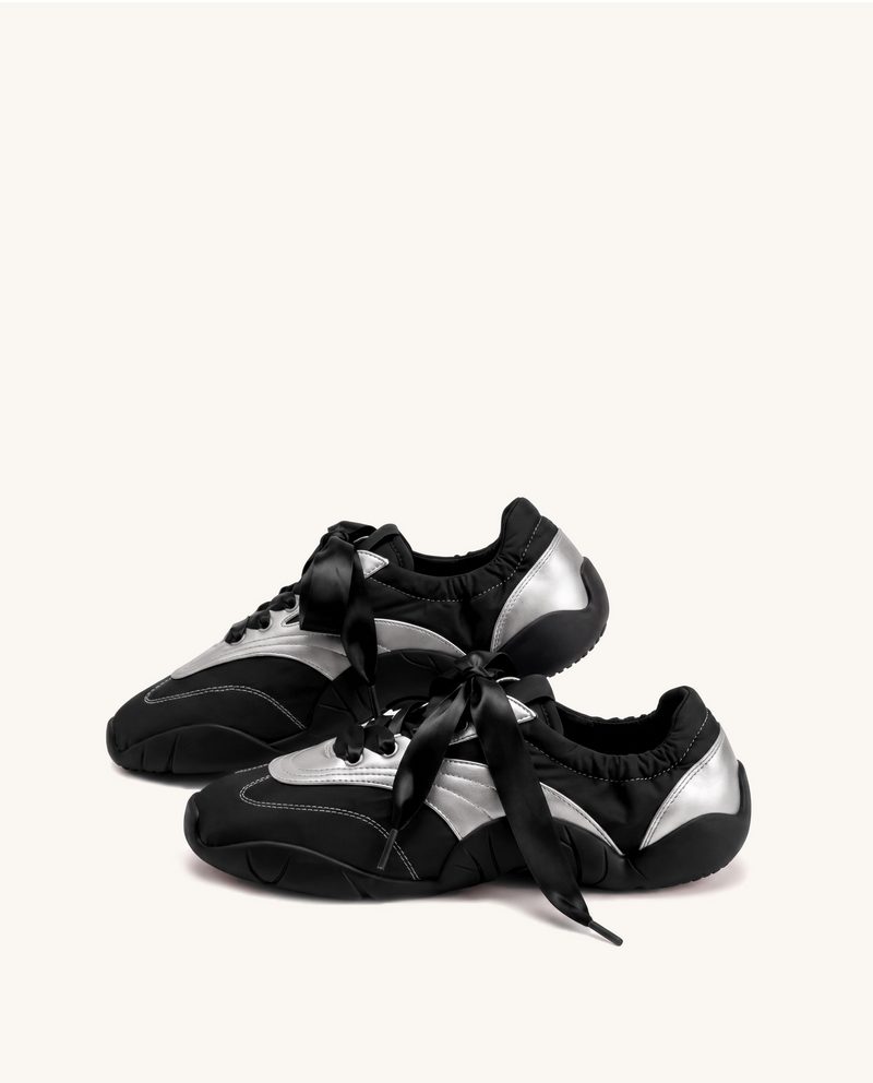 Flavia Ribbon Lace Ballerina Sneakers - Black Silver
