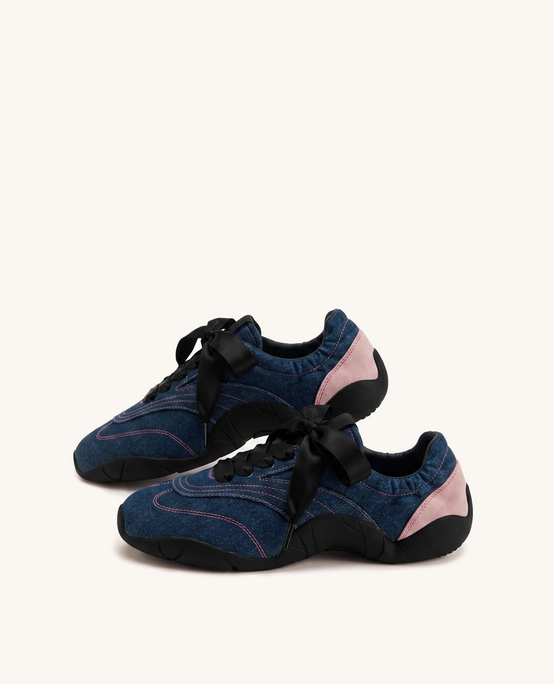 Flavia Ribbon Lace Ballerina Sneakers - Denim Blue Pink