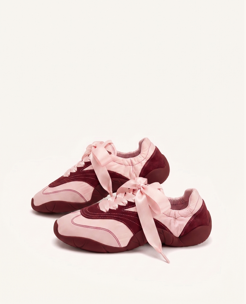 Flavia Ribbon Lace Ballerina Sneakers - Blush Burgundy