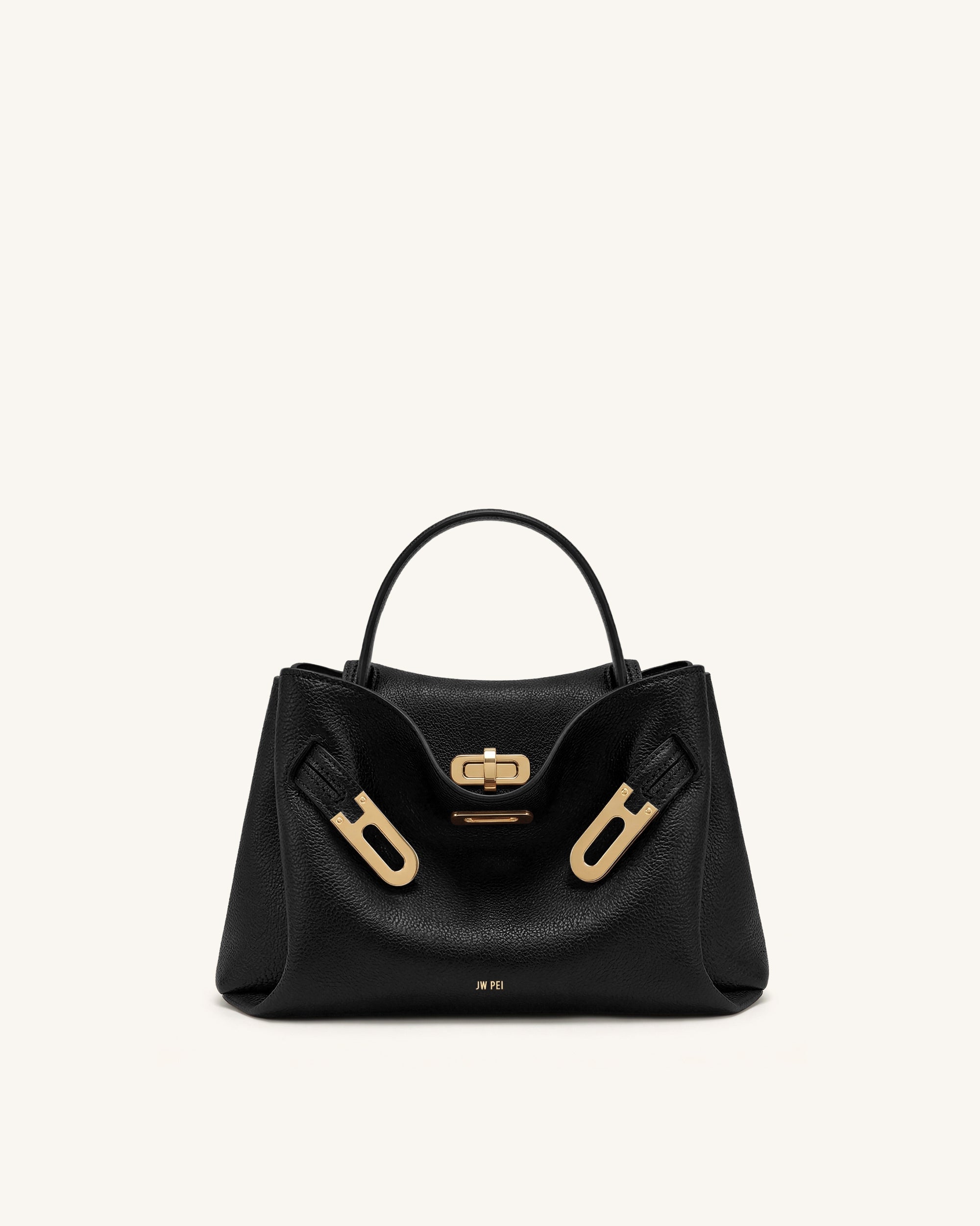 Rhea Small Pebbled Double Buckle Shoulder Bag - Black | JW PEI