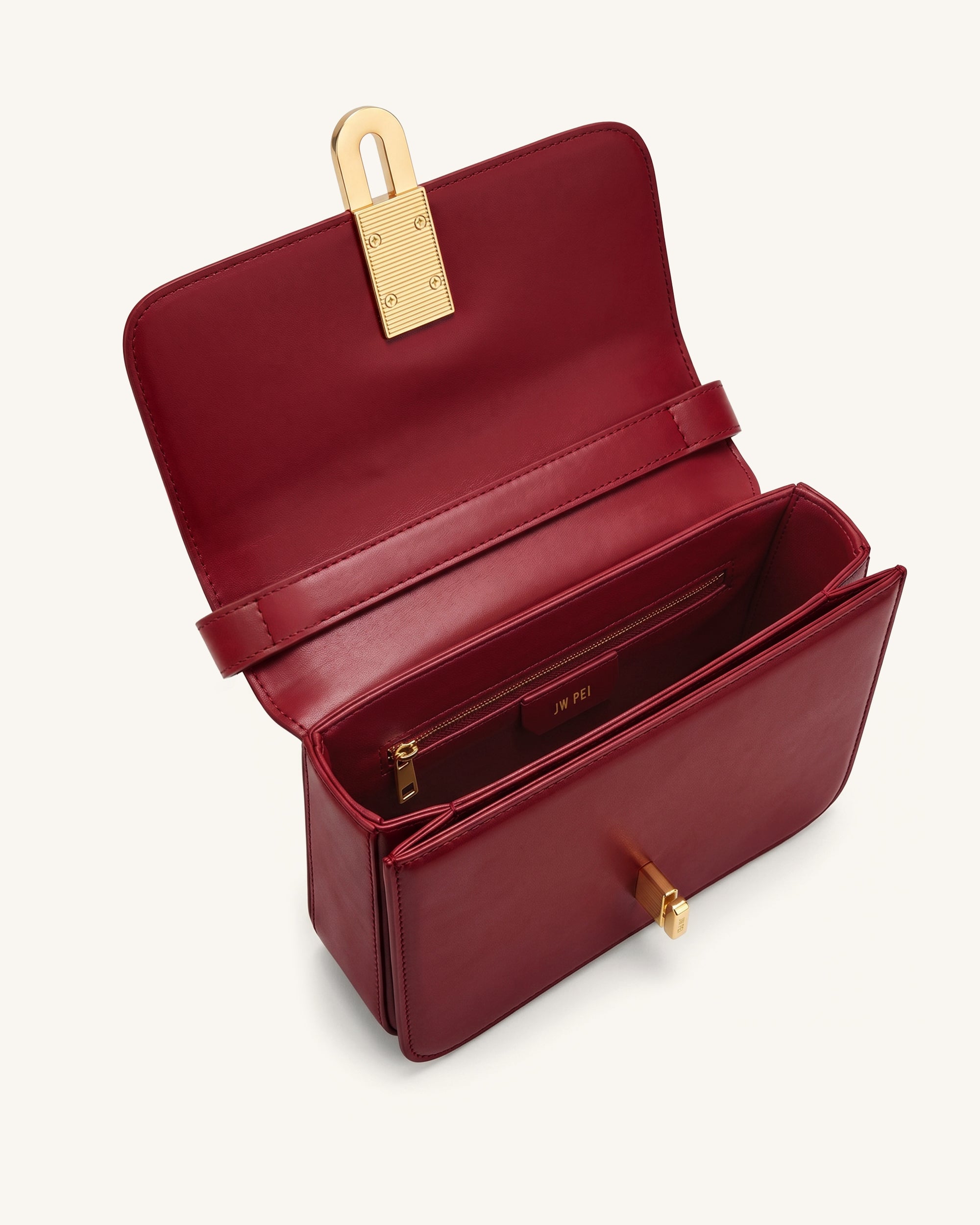 美波　373 ENAMEL LIVE BAG (BURGUNDY) Evania Lock Shoulder Bag - Red | JW PEI