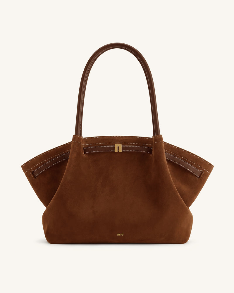 Hana Large Faux Suede Tote Bag - Caramel Brown