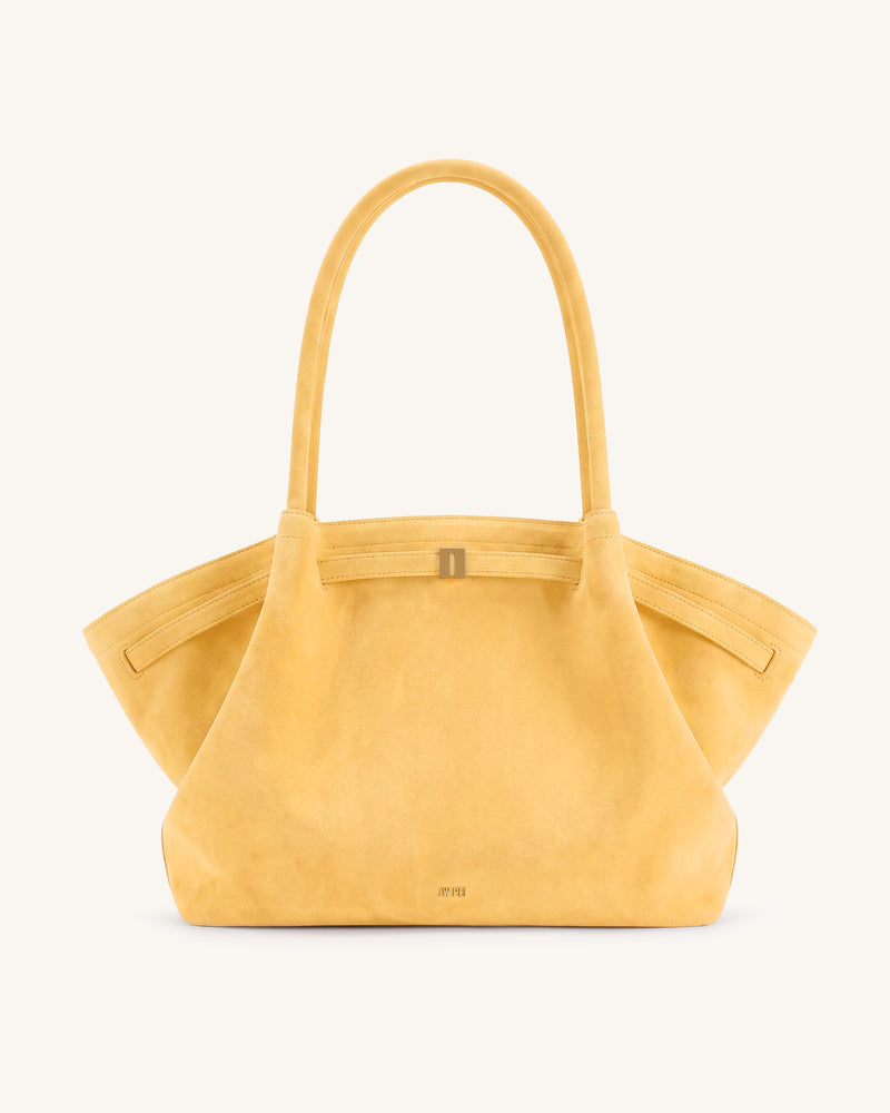 Hana Large Faux Suede Tote Bag - Yellow Orange