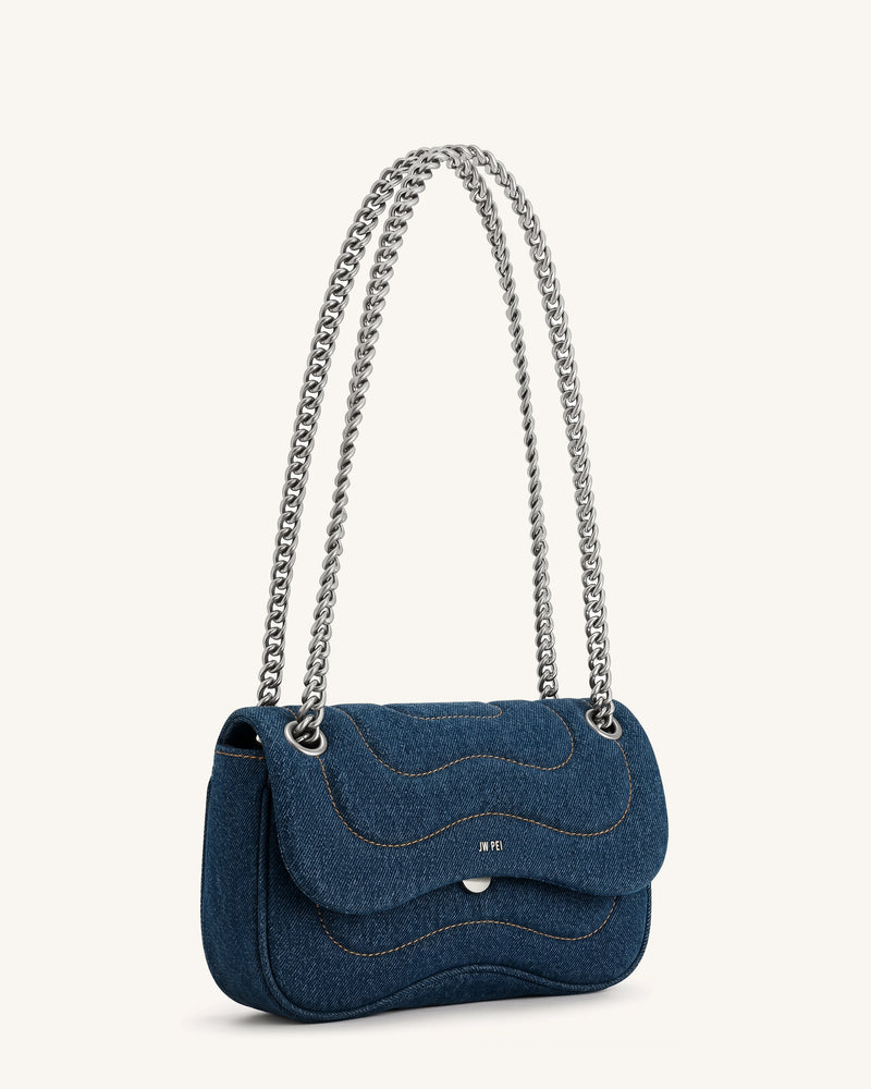 Tina Quilted Chain Crossbody - Blue Denim