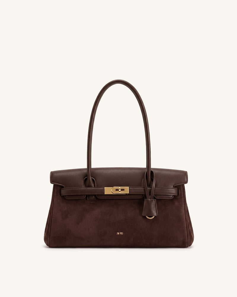 Yara Faux Suede Shoulder Bag - Chocolate Brown