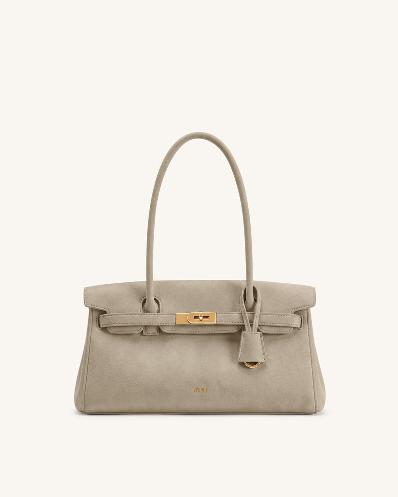 Yara Faux Suede Shoulder Bag - Dark Gray