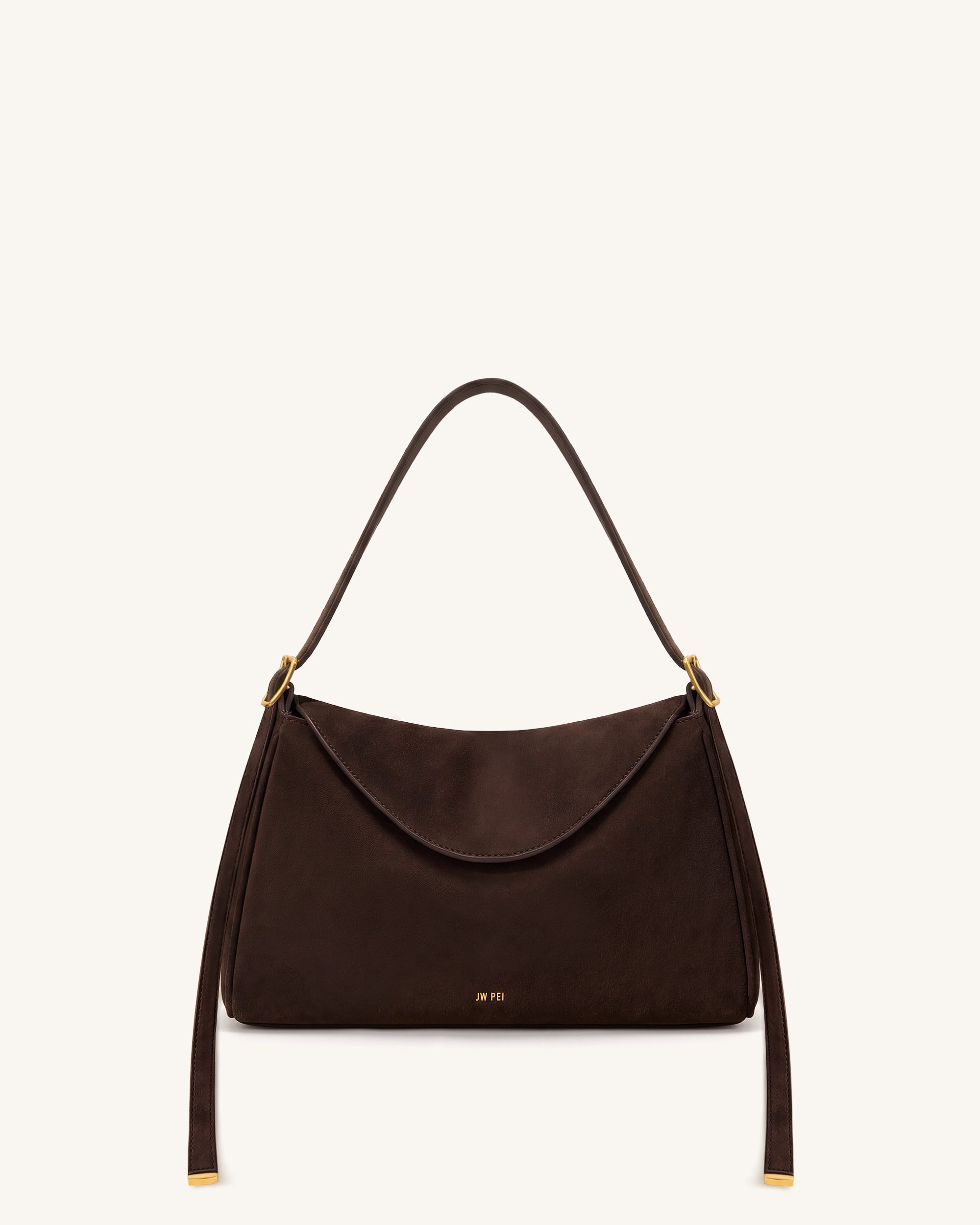 Elowen Faux Suede Flap Shoulder Bag - Dark Brown | JW PEI