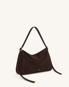Elowen Faux Suede Flap Shoulder Bag - Dark Brown