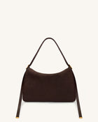 Elowen Faux Suede Flap Shoulder Bag - Dark Brown