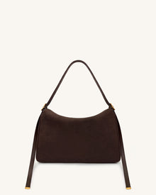 Elowen Faux Suede Flap Shoulder Bag - Dark Brown