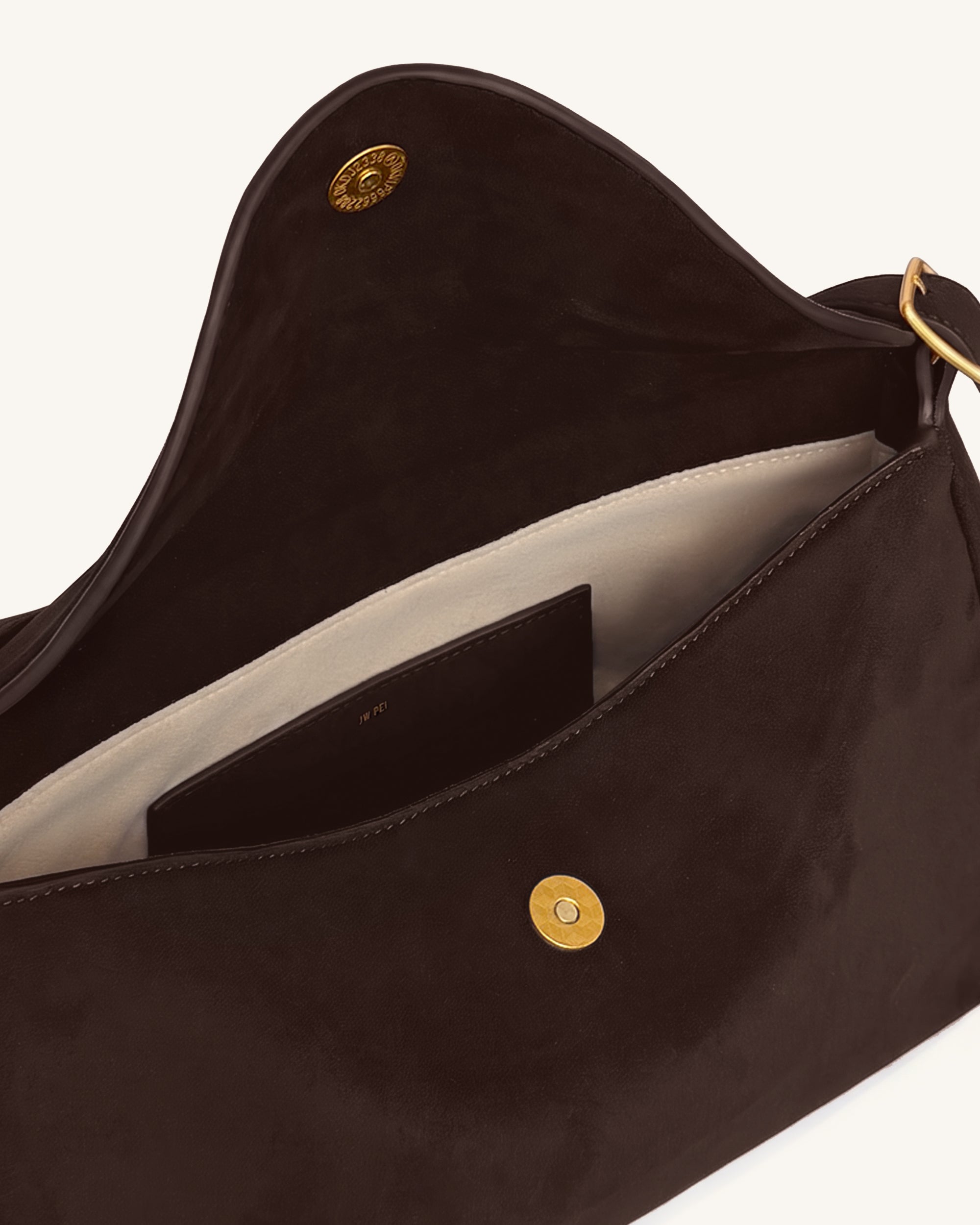 Elowen Faux Suede Flap Shoulder Bag - Dark Brown | JW PEI