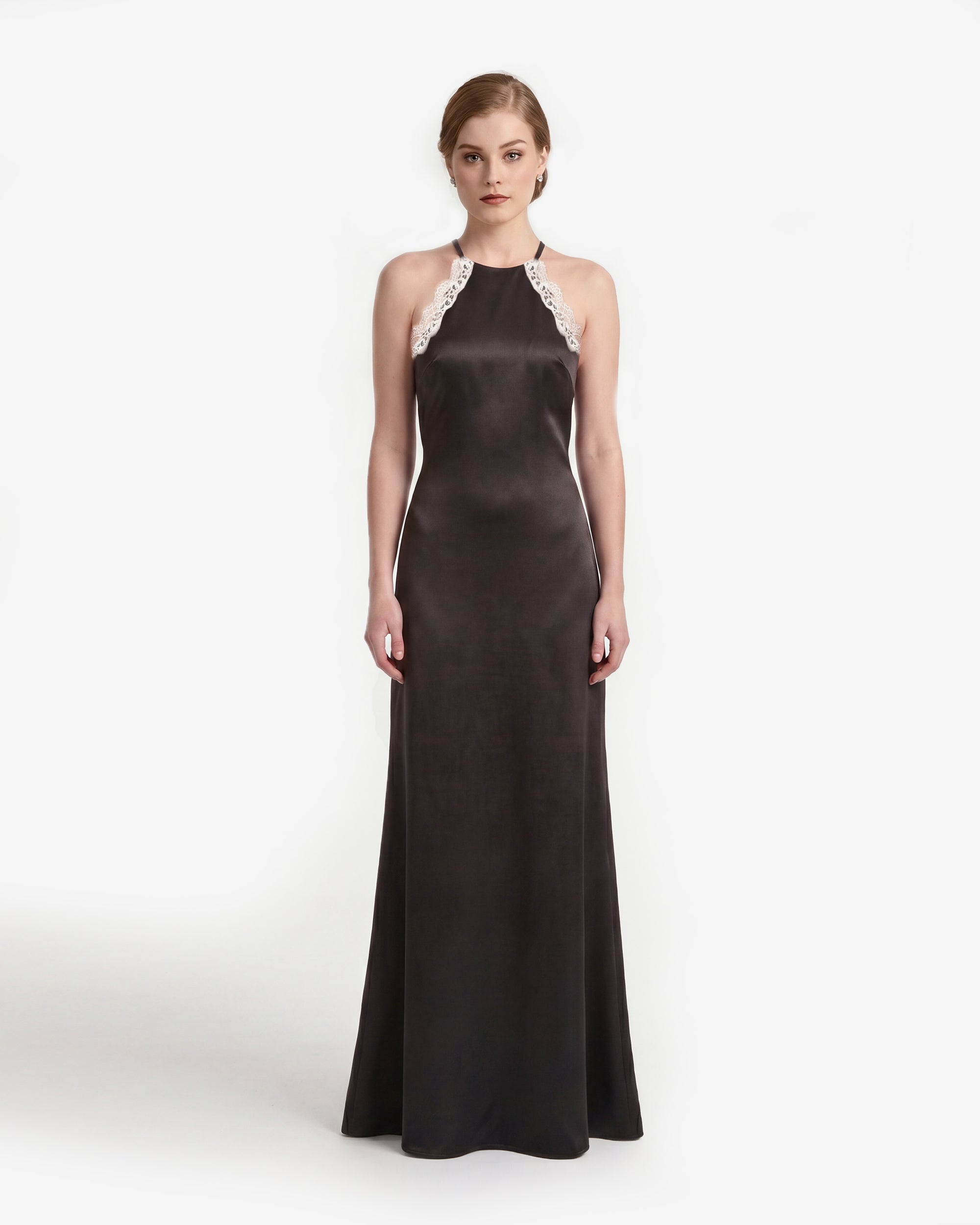 Fringe Back Lace Halter Satin Maxi Dress - Black | JW PEI Fringe Back Lace Halter Satin Maxi Dress - Black | JW PEI