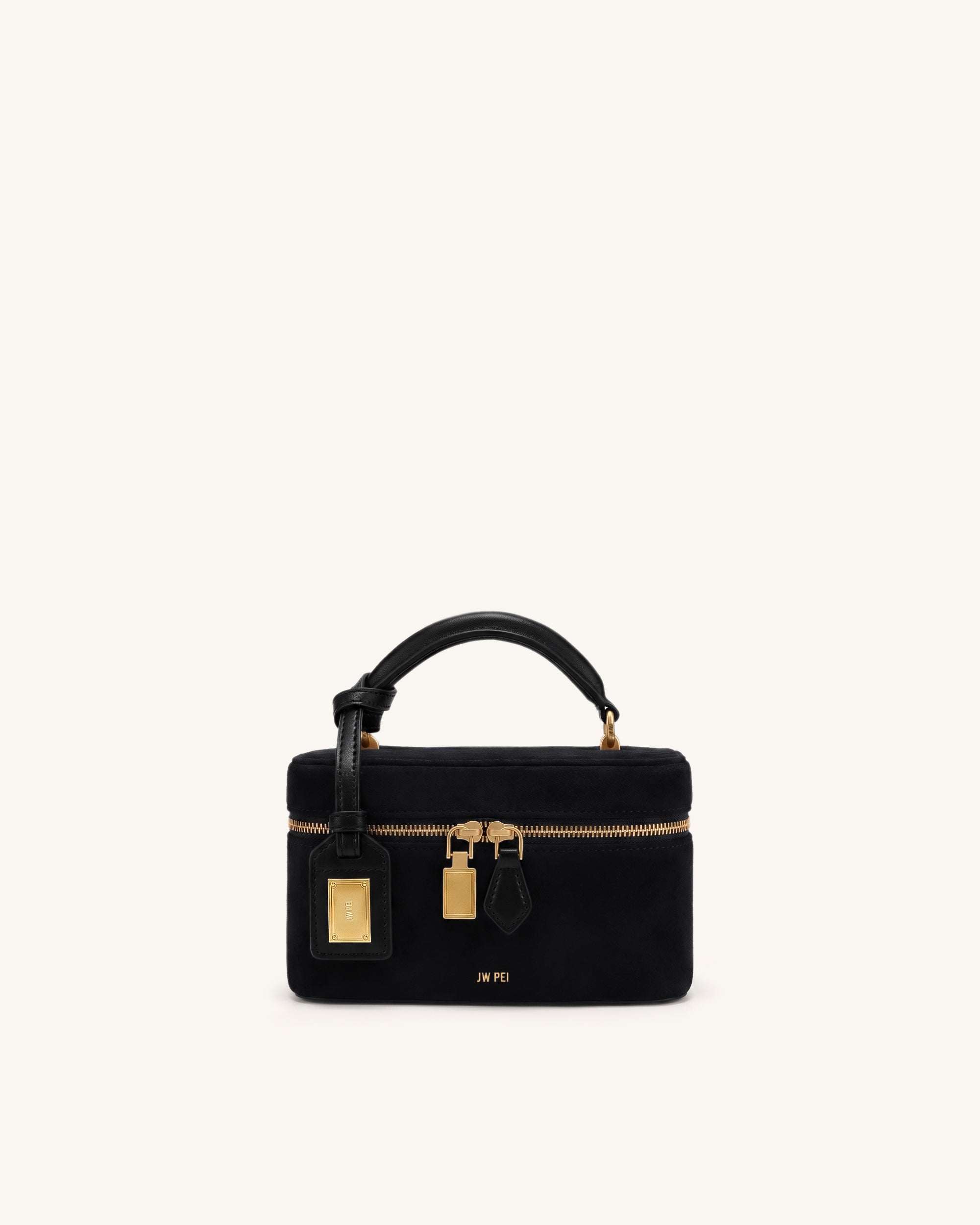 Cleo Faux Suede Box Shape Top Handle Bag - Black