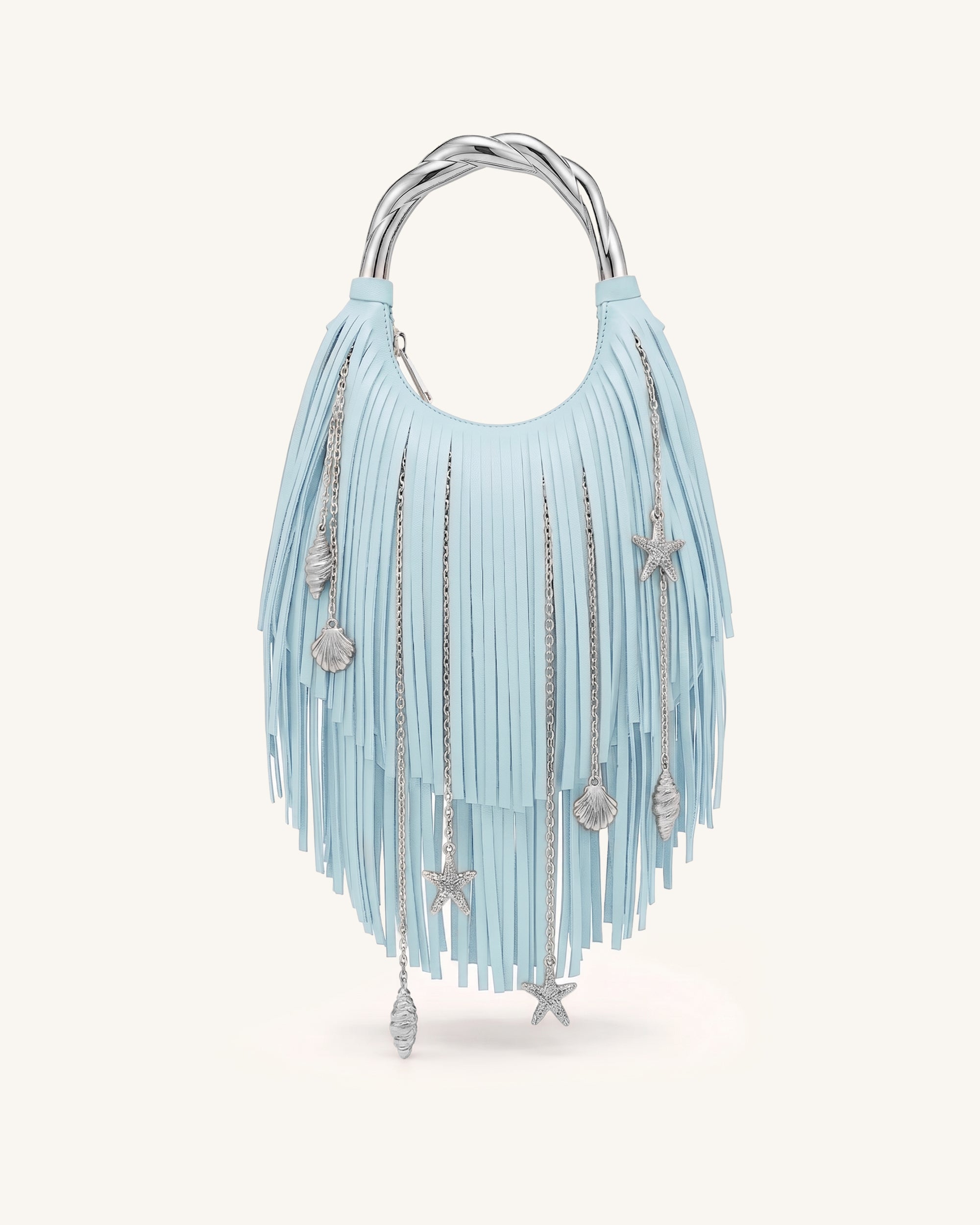 Chloe Metal Handle Fringe Top Handbag - Blue
