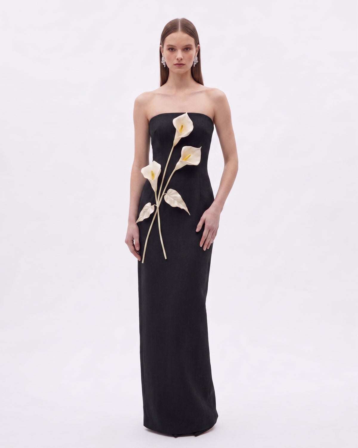 Floral Appliqué Strapless Dress