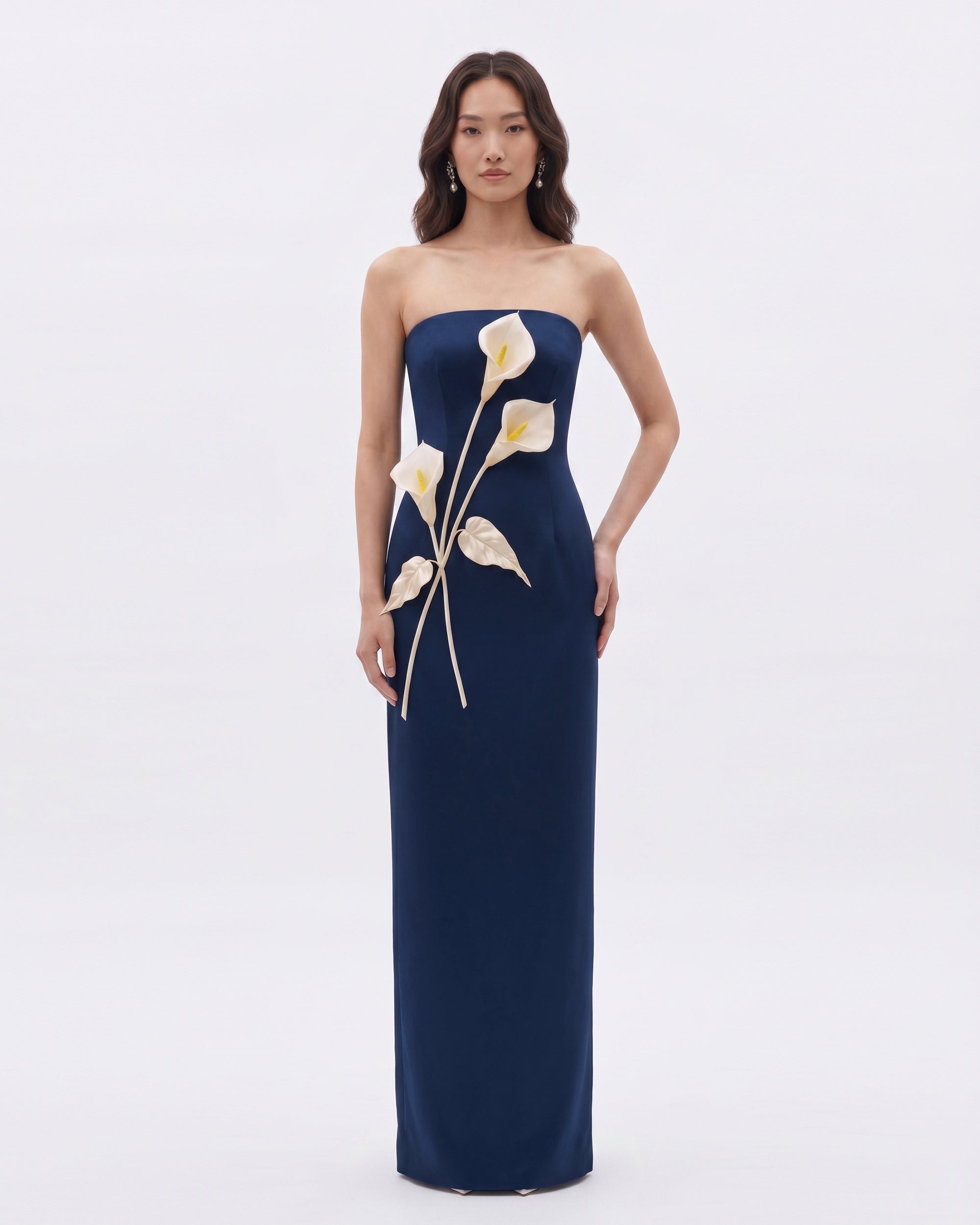 Floral Appliqu Strapless Dress - Navy Blue | JW PEI Floral Appliqu Strapless Dress - Navy Blue | JW PEI