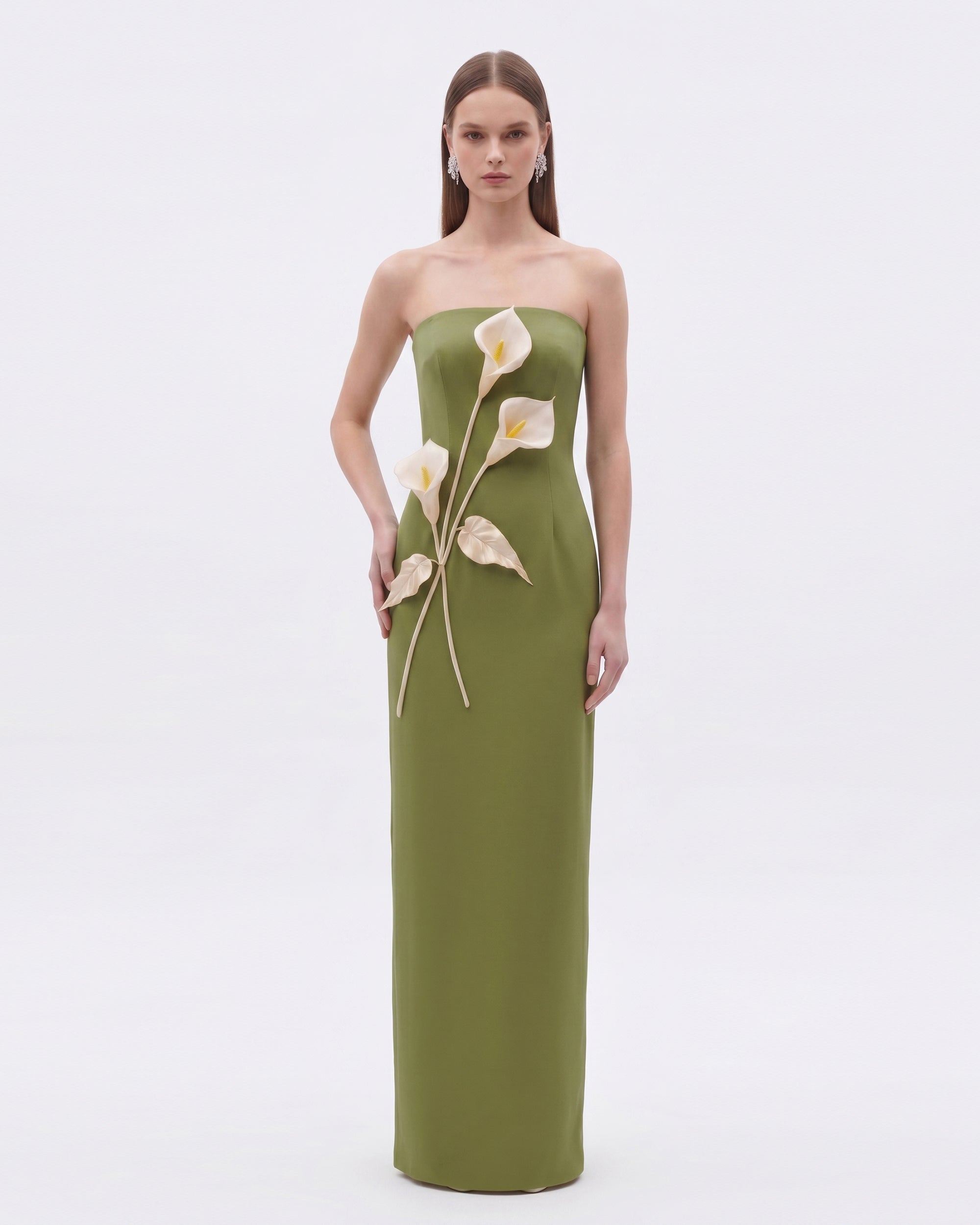 Floral Appliqué Strapless Dress