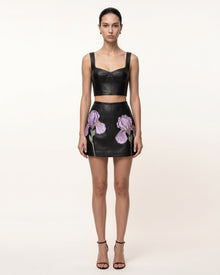 Iris Floral-Print Leather Mini Skirt - Black