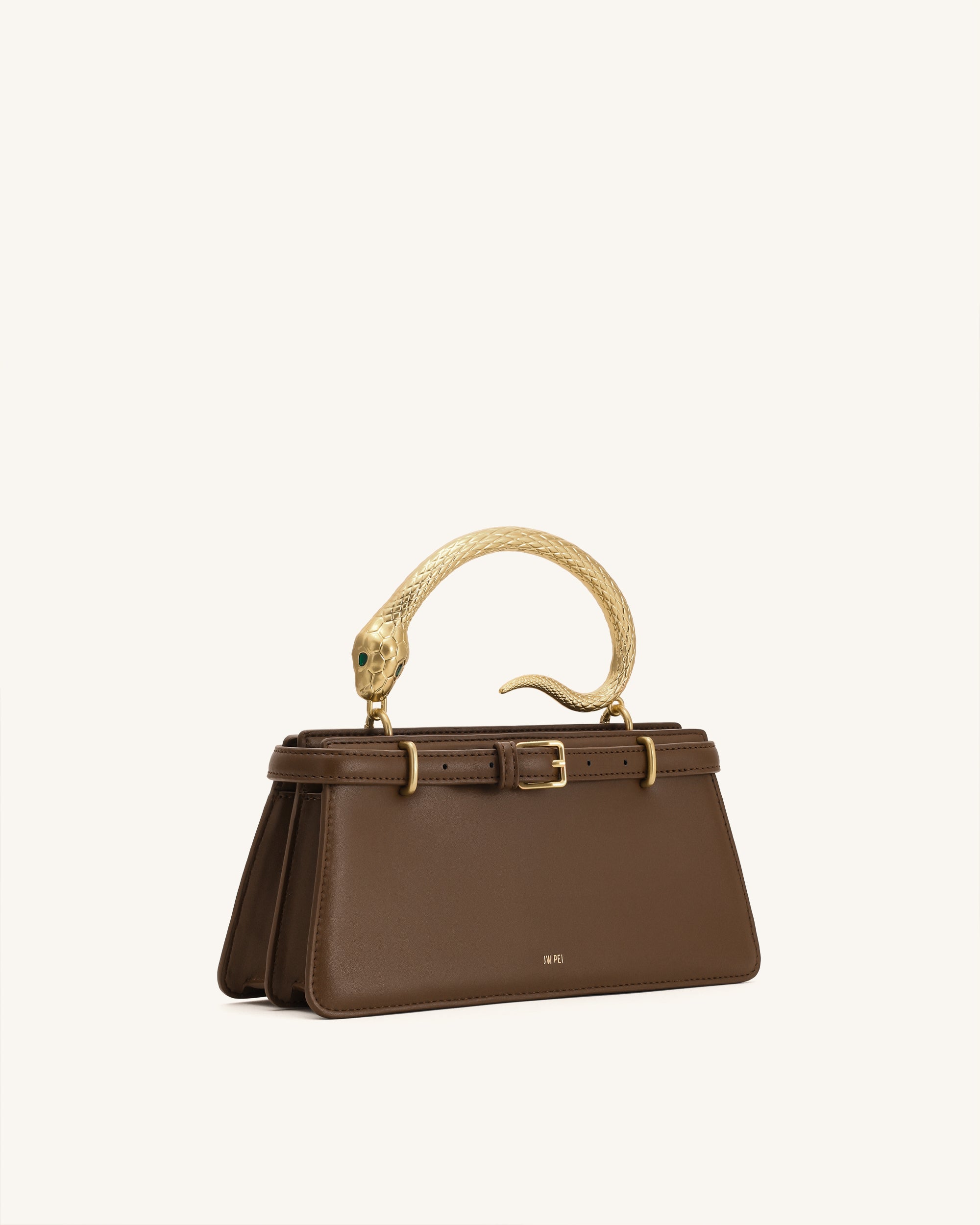 Elena Snake Handle Top Handle Bag - Dark Brown | JW PEI