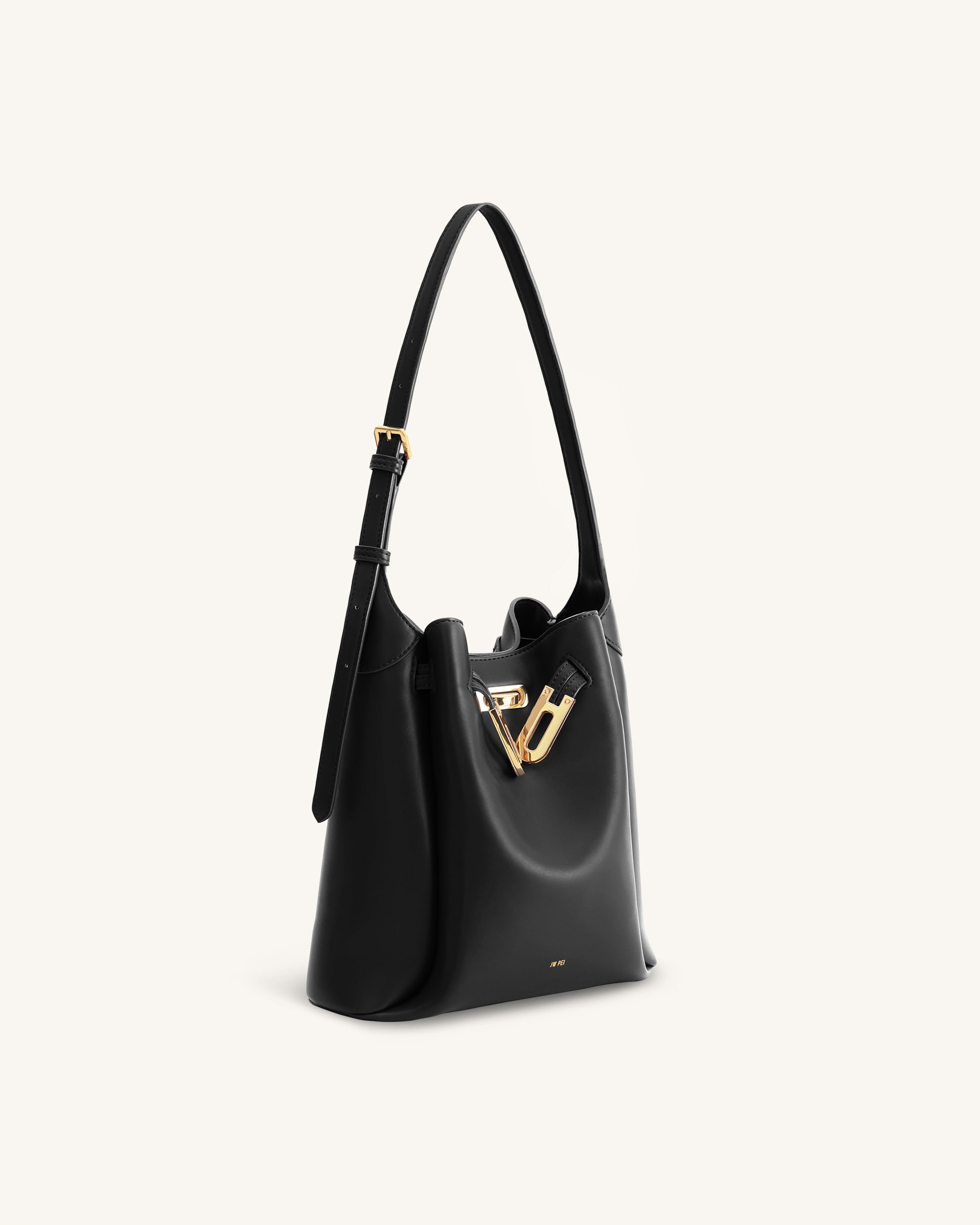 Charlene Double Buckle Hobo Bag - Black | JW PEI