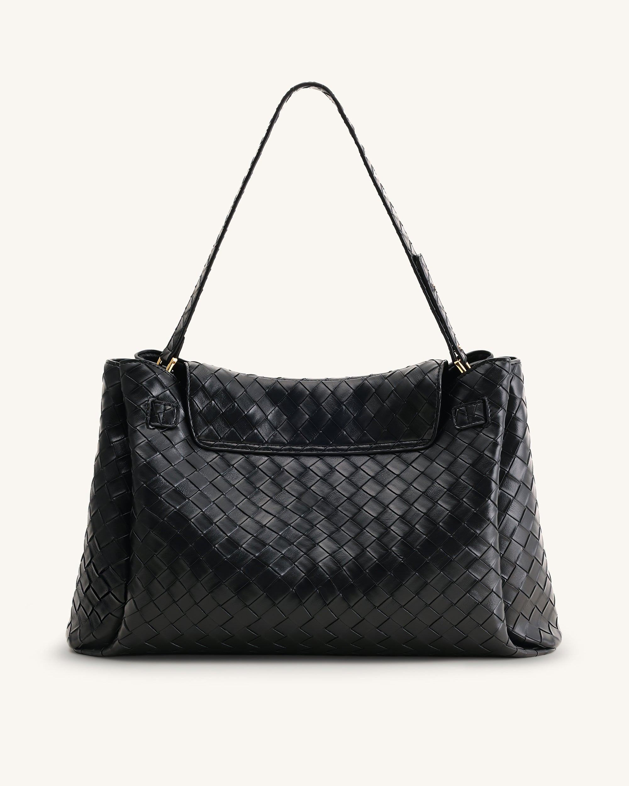 Rhea Large Woven Textured Shoulder Bag - Black | JW PEI