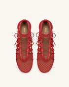 Aurelia Mesh Lace-Up Ballet Flats - Red