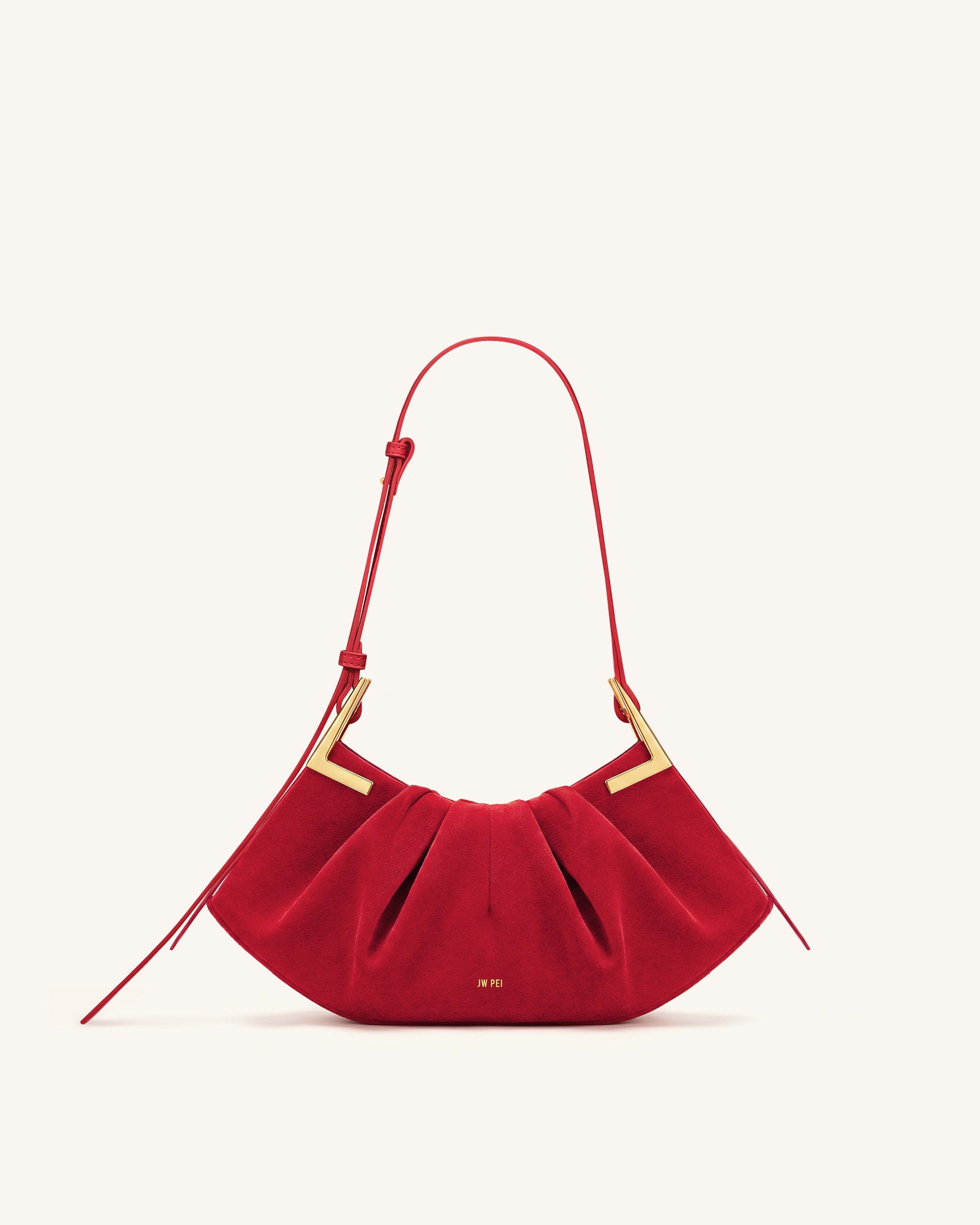 Amelia Faux Suede Pleated Shoulder Bag - Red | JW PEI