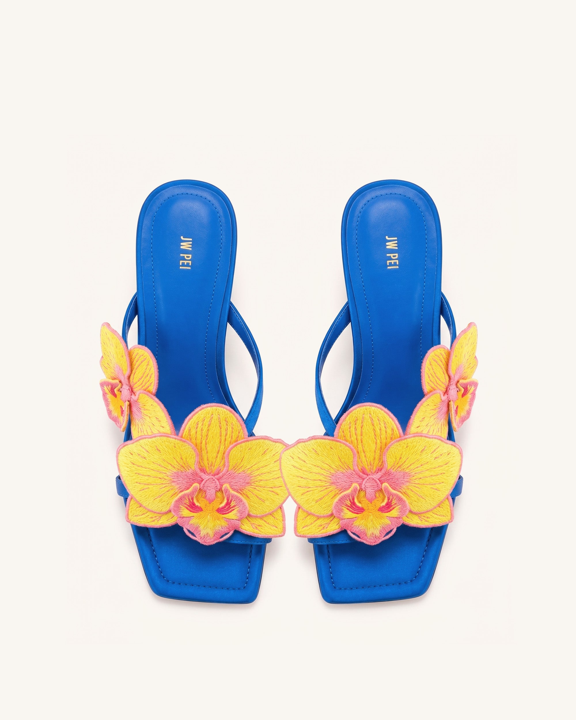 Serena Orchid Embroidered Toe Ring Heeled Sandals - Royal Blue