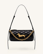 Dachshund Quilted Chain Shoulder Bag - Black