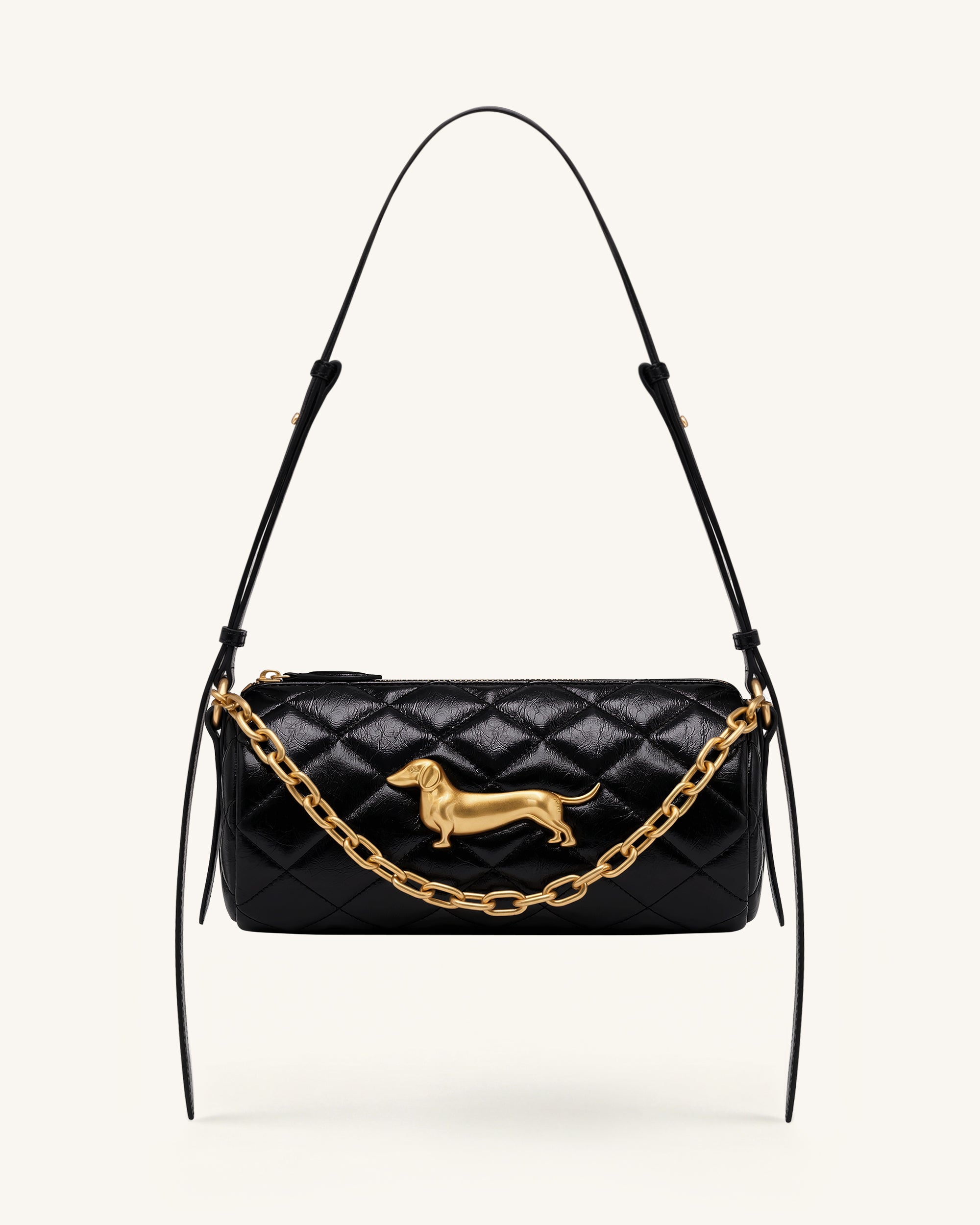 Dachshund Quilted Chain Shoulder Bag - Black