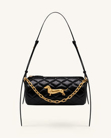 Dachshund Quilted Chain Shoulder Bag - Black