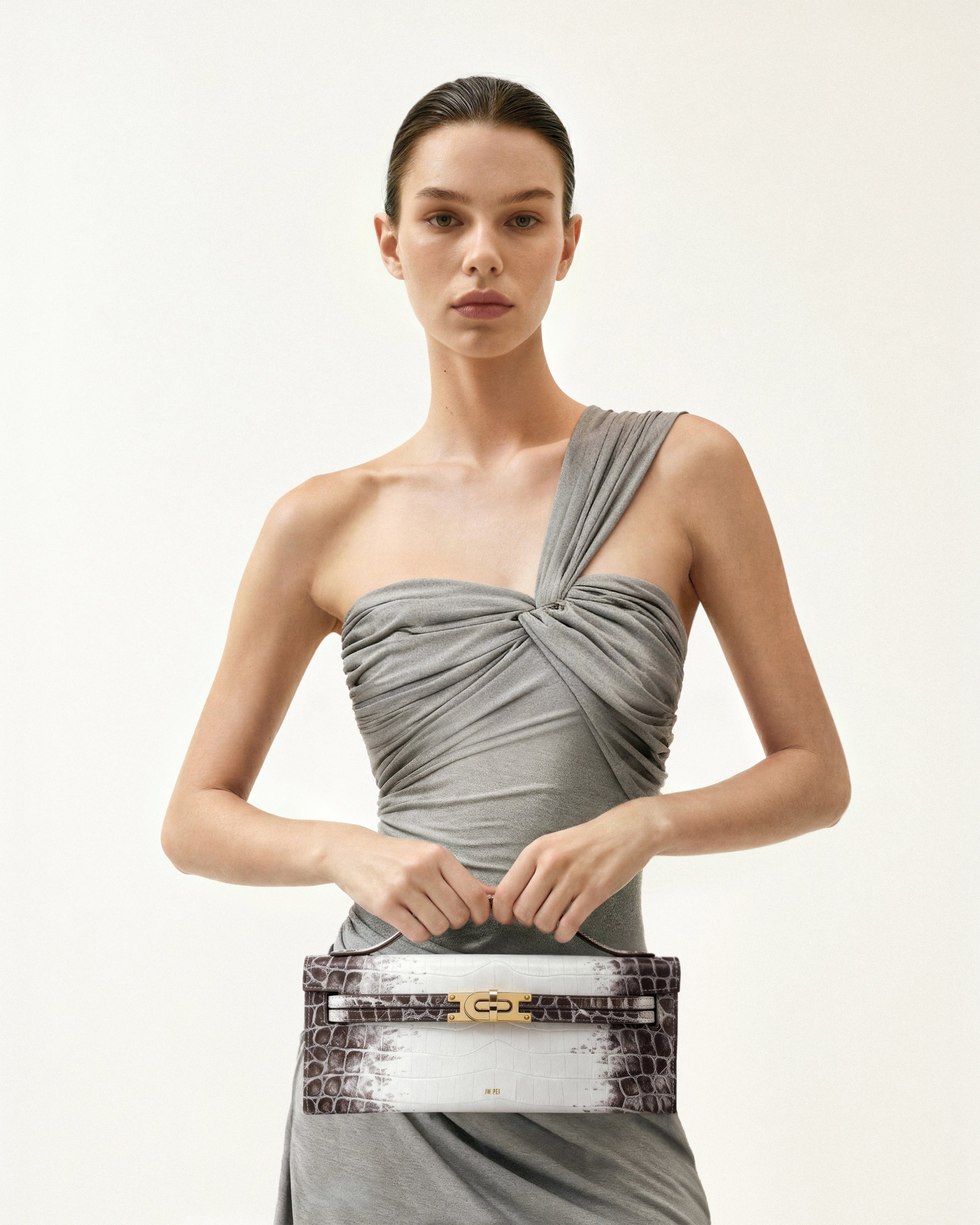 Bria Structured Top Handle Bag - White Croc | JW PEI