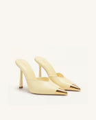 Savannah Metal Cap Toe Pointed Mule Heels - Yellow