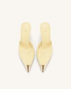 Savannah Metal Cap Toe Pointed Mule Heels - Yellow